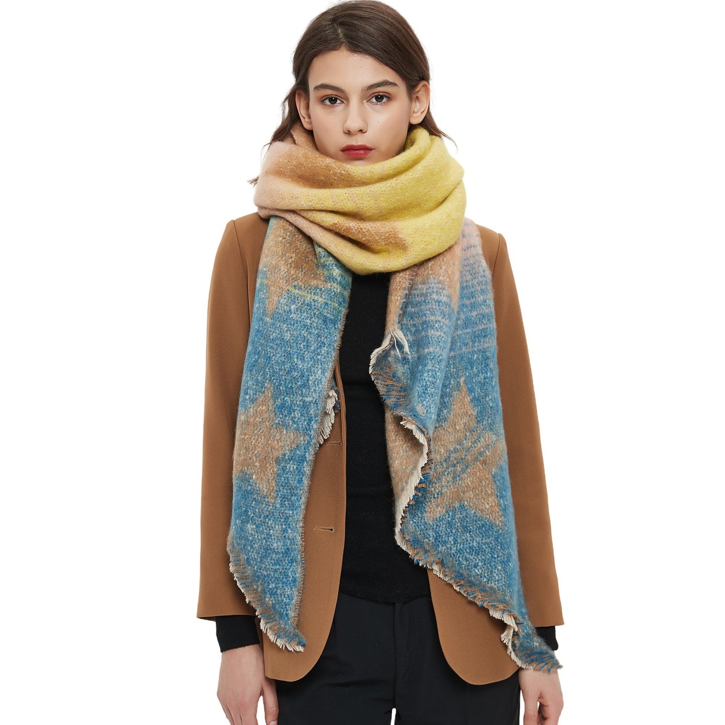 Warm Shawl Women's European And American Autumn And Winter Circle Yarn Jacquard Color Matching XINGX Bevel Scarf