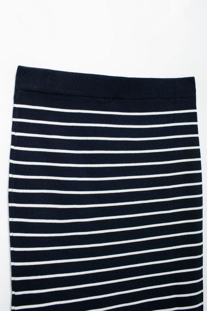 Women's Black Striped Knitted Skirt