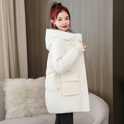 Winter Thick Mid-length Cotton Clothing Loose Plus Size Hooded Cotton-padded Jacket