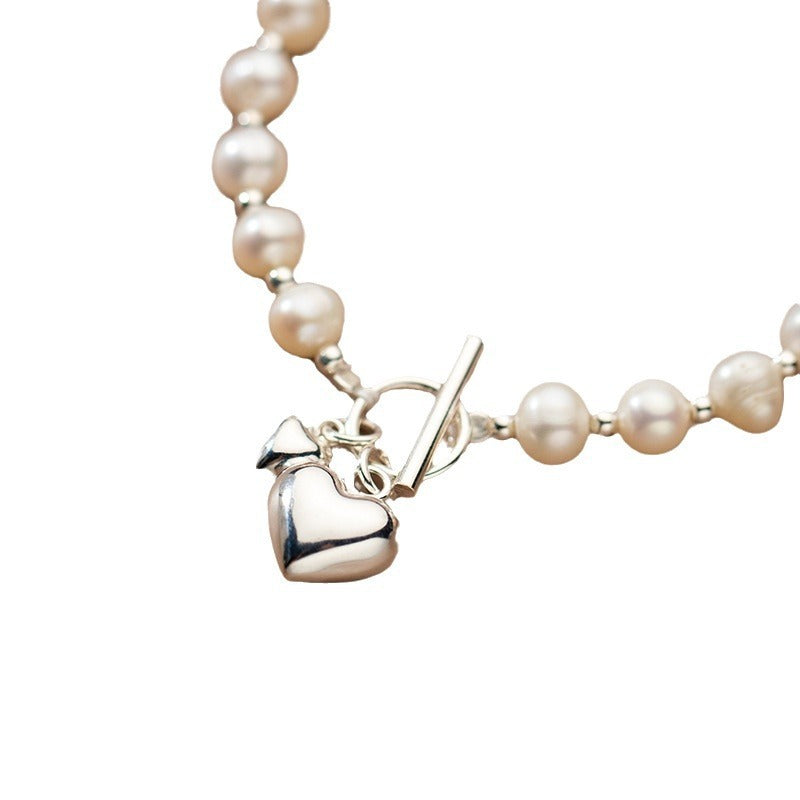 Silver Love Pearl Light Bead Bracelet Heart-shaped