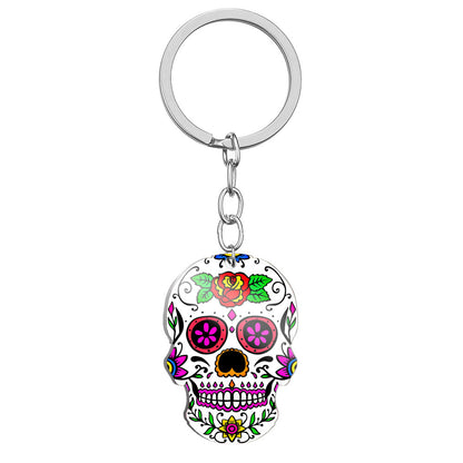 Day Of The Dead Skull Color Printing Stainless Steel Key Ring