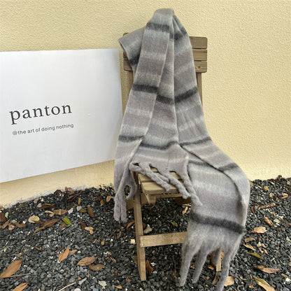 Fashion Striped Mohair Plaid Scarf For Women