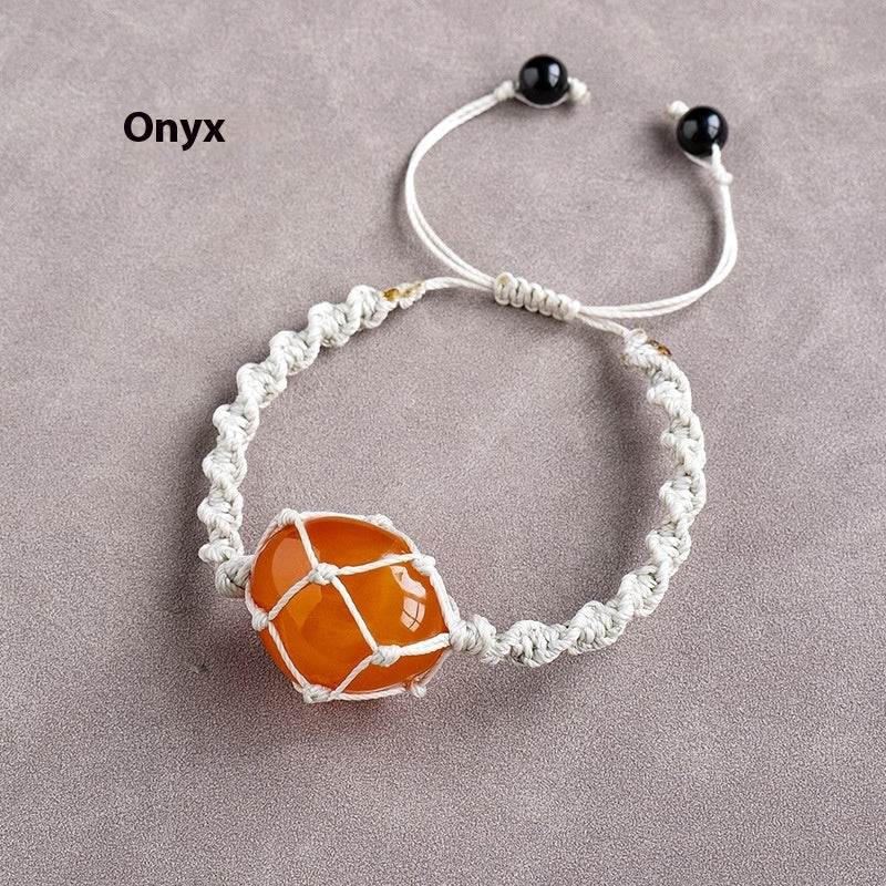 Natural Crystal Rolling Stone Mesh Bracelet