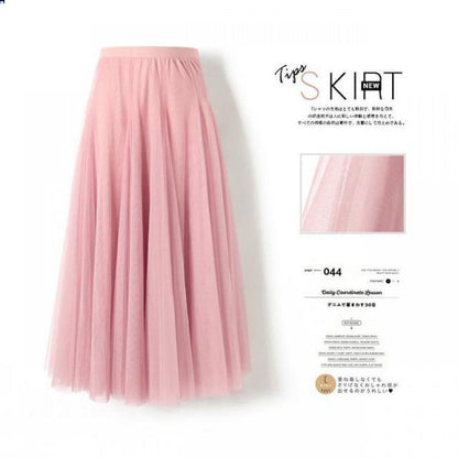 Pleated Mesh Skirt Women's Mid-length Large Swing Dress