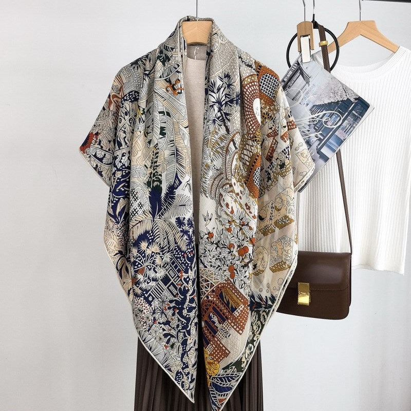 Prosperous Double-sided Same Color Printing Silk Wool Scarf