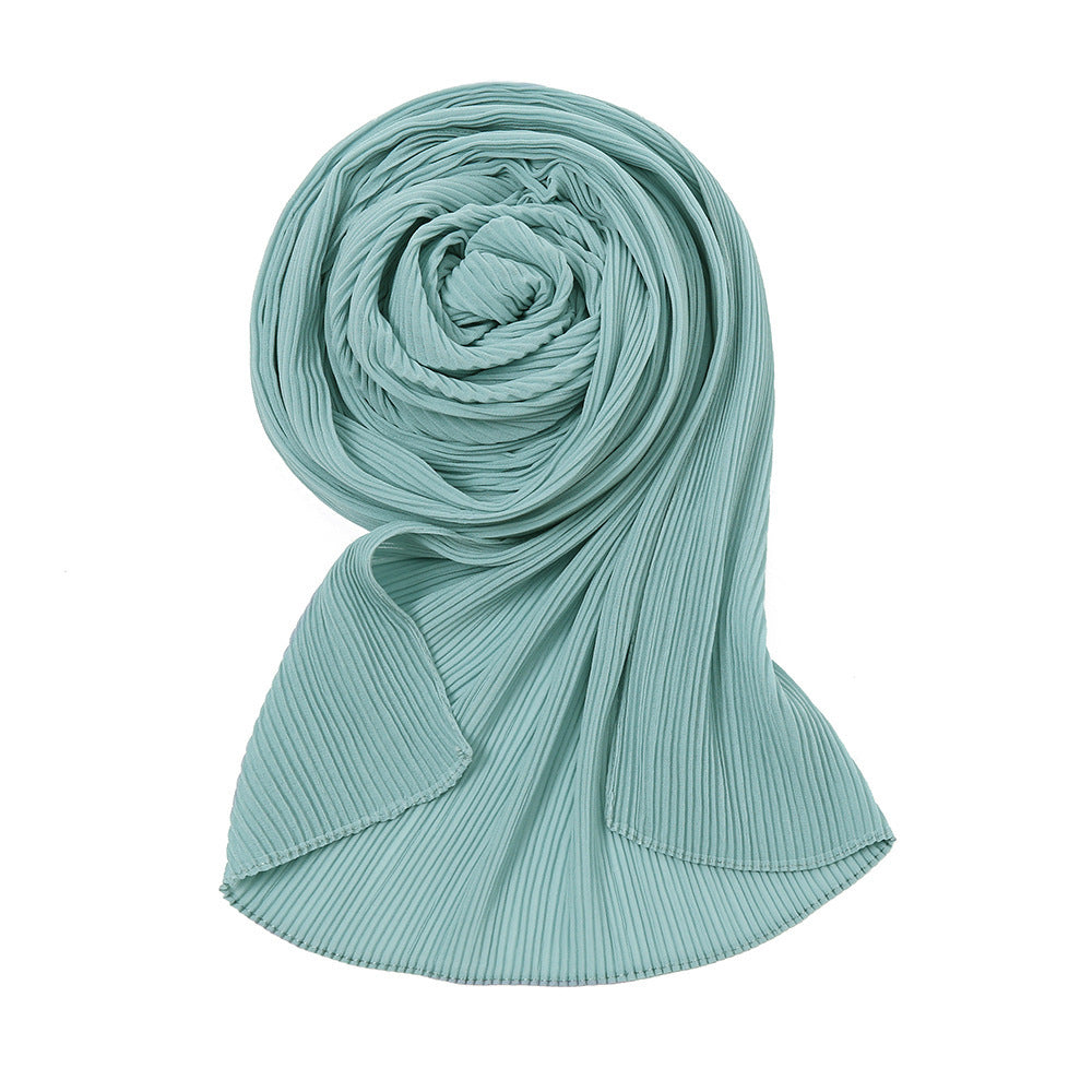 Pure Color Pearl Chiffon Pleated Scarf Women's Sunscreen Shawl