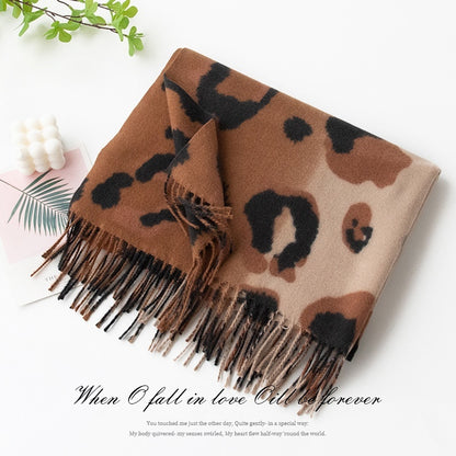 Leopard Print Women Scarf Artificial Cashmere Elegant High Sense Shawl