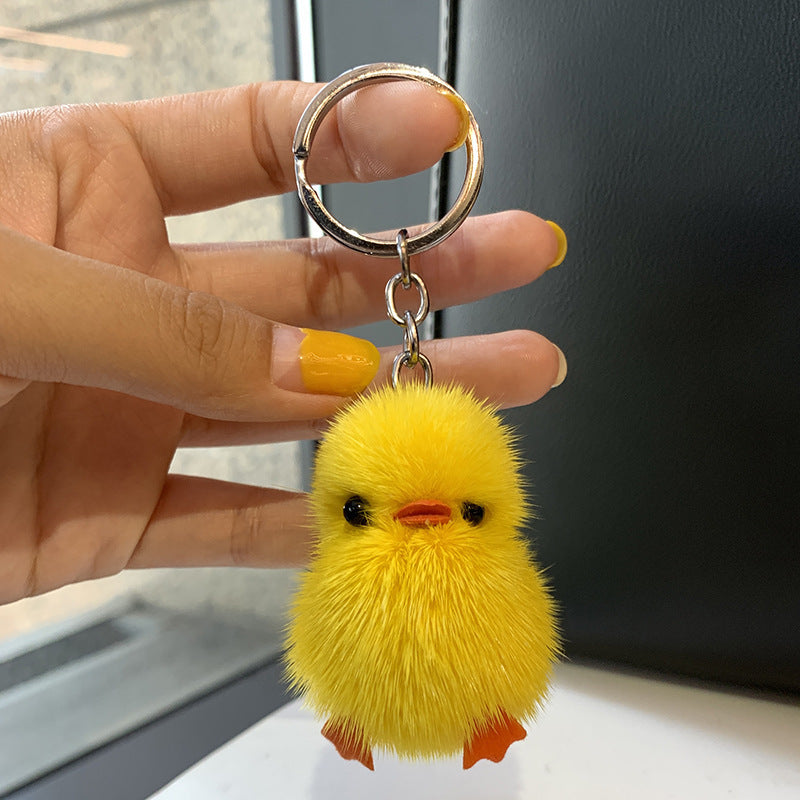 Mini llavero de pelo de visón con forma de pato amarillo pequeño, colgante para bolso de escuela de peluche, regalo