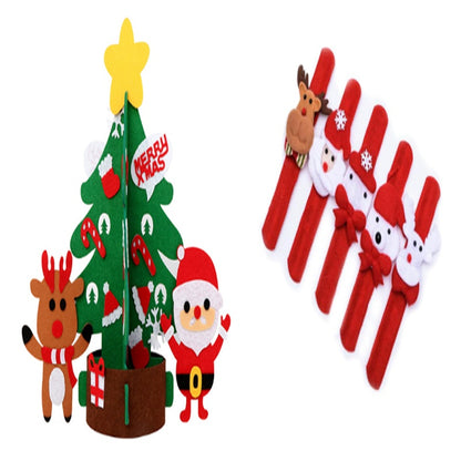 Árbol de Navidad de fieltro para bricolaje, regalo de Año Nuevo para niños pequeños, juguetes hechos a mano, adornos para colgar en la pared de la puerta, juego de decoración para fiestas navideñas y hogar