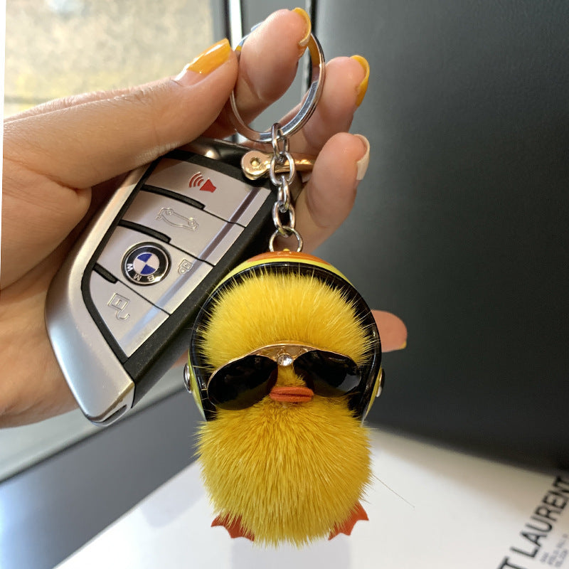 Mini llavero de pelo de visón con forma de pato amarillo pequeño, colgante para bolso de escuela de peluche, regalo