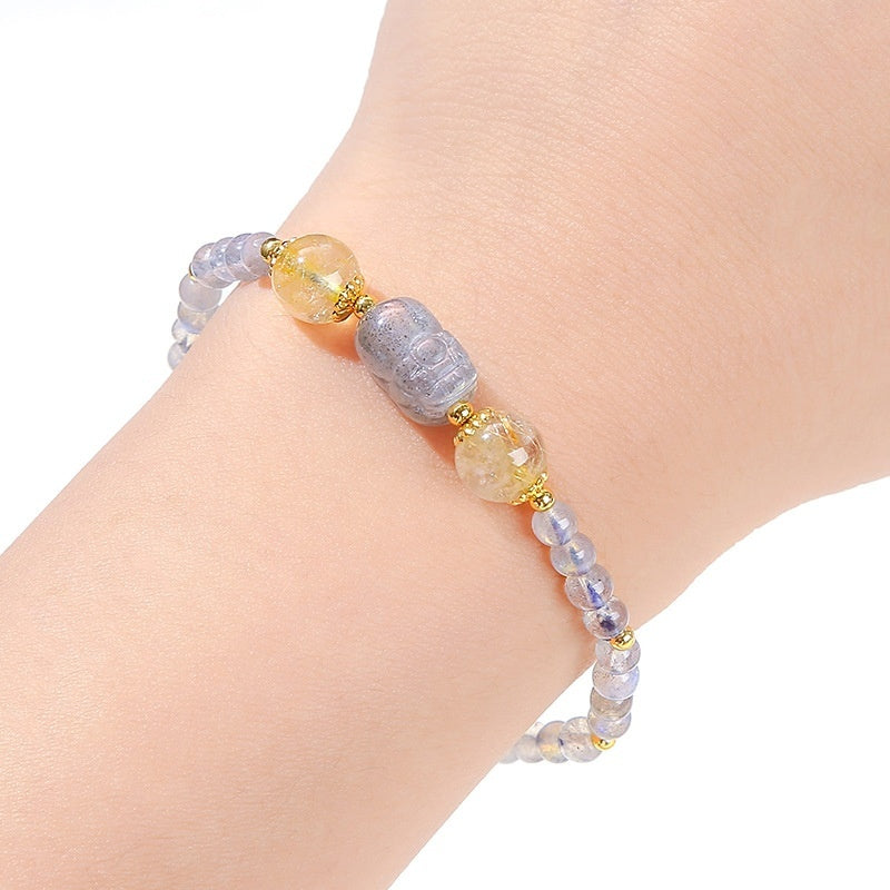 Pulsera de piedra lunar gris natural Pi Xiu, regalo de moda nacional para niñas, pulsera de un solo anillo