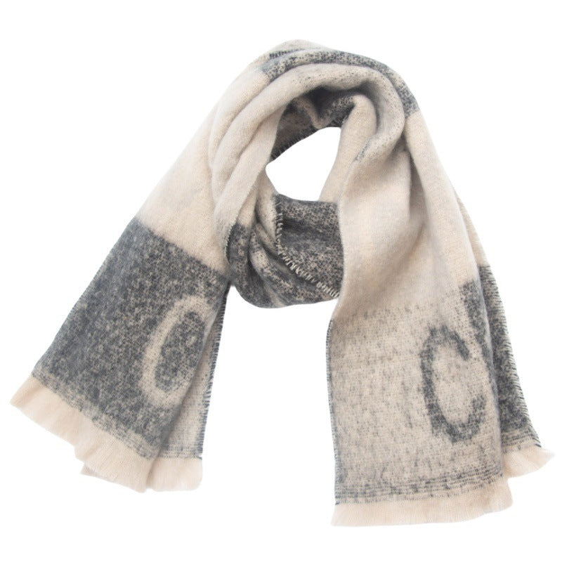 Men's And Women's Short Beard Jacquard Letter Scarf