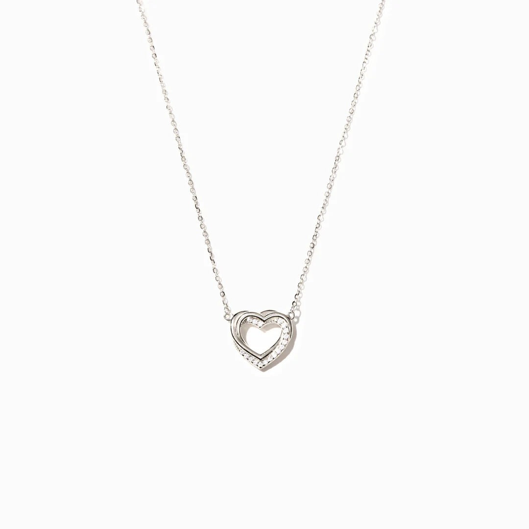 S925 Sterling Silver Overlapping Double Hollow Heart Necklace For Women