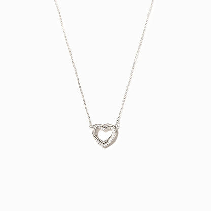 S925 Sterling Silver Overlapping Double Hollow Heart Necklace For Women